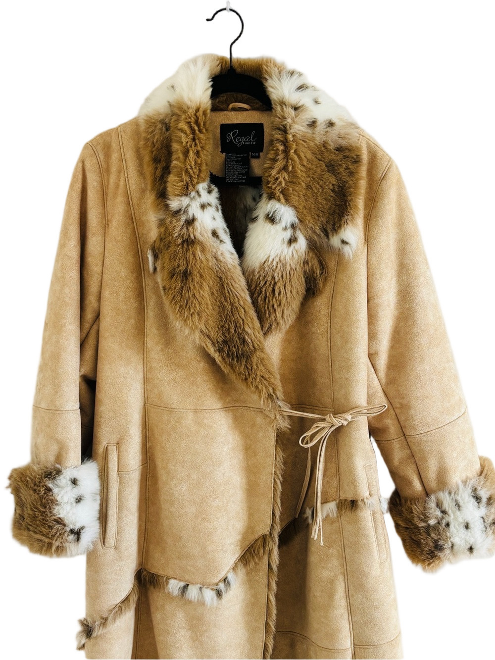 Vintage Faux Fur Trim Full Length Coat Western Boho Mob Wife Tan Beige Medium - Picture 6 of 15